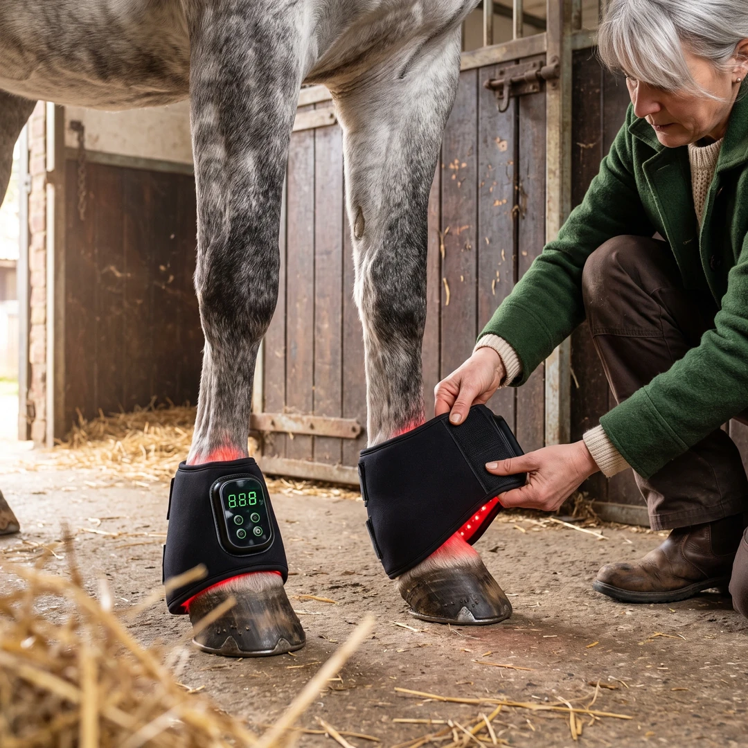 Cavaliers et leurs chevaux équipés de LumiJambes